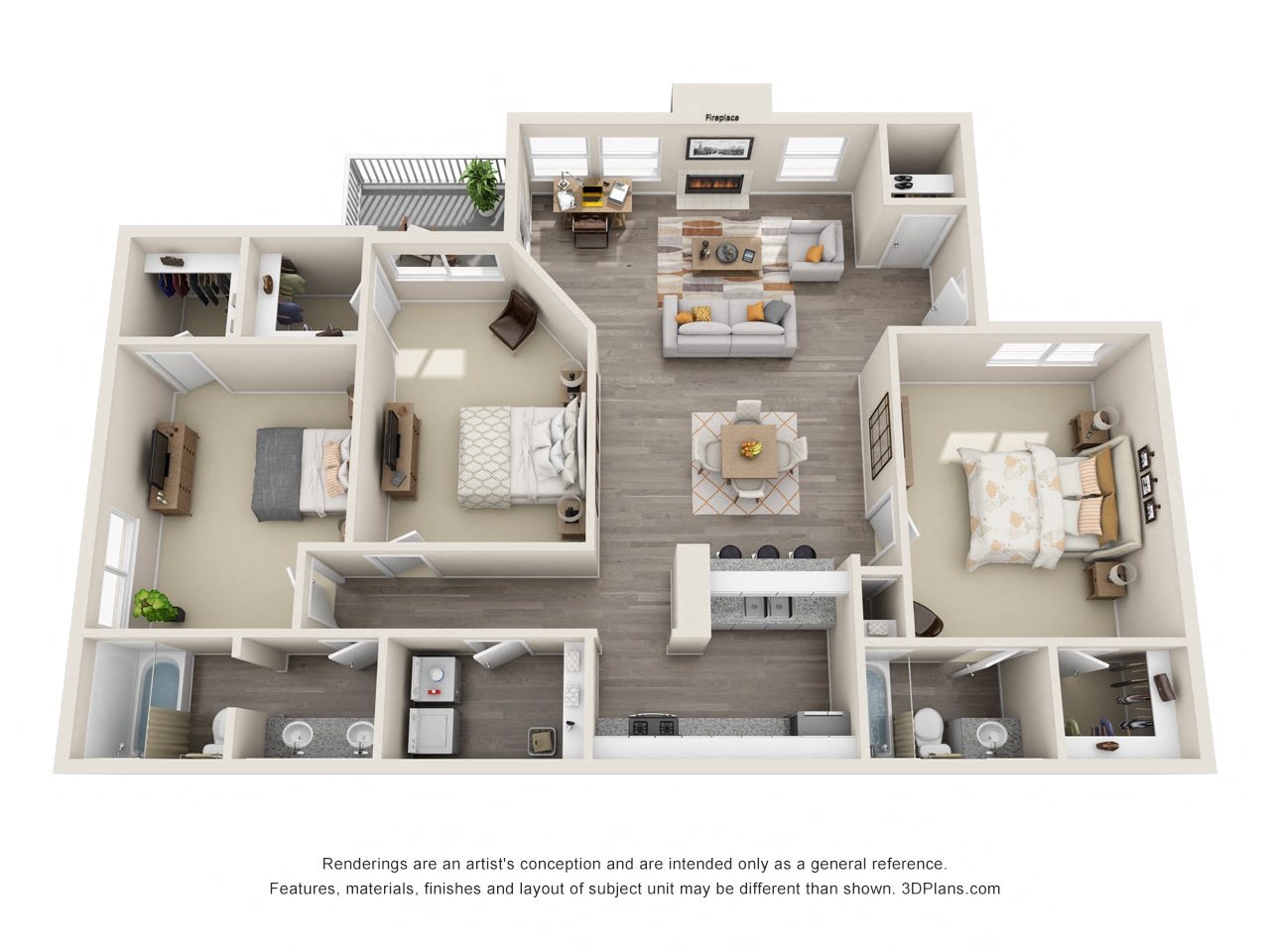 3 Bed 2 Bath Floor Plan 3 Bed 2 Bath Floor Plan at Trellis, Marietta, GA